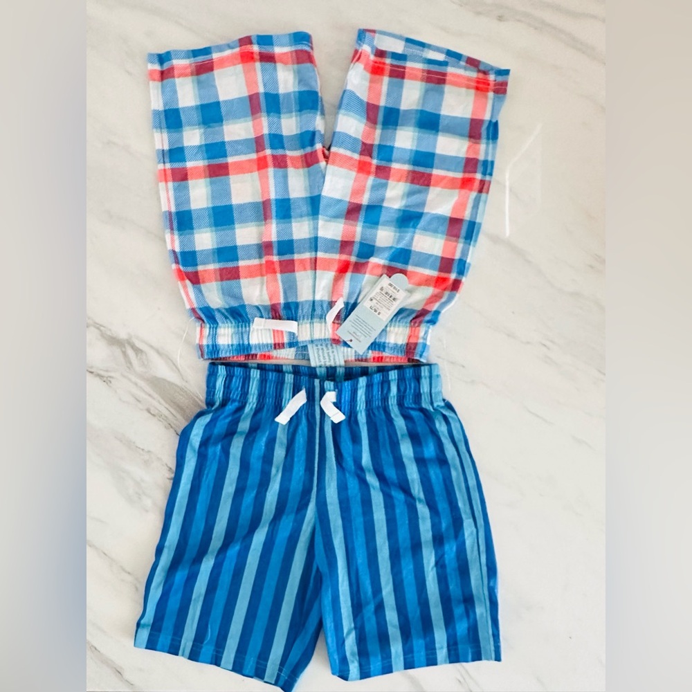 NWT Blue and Red Plaid and Striped Shorts Set